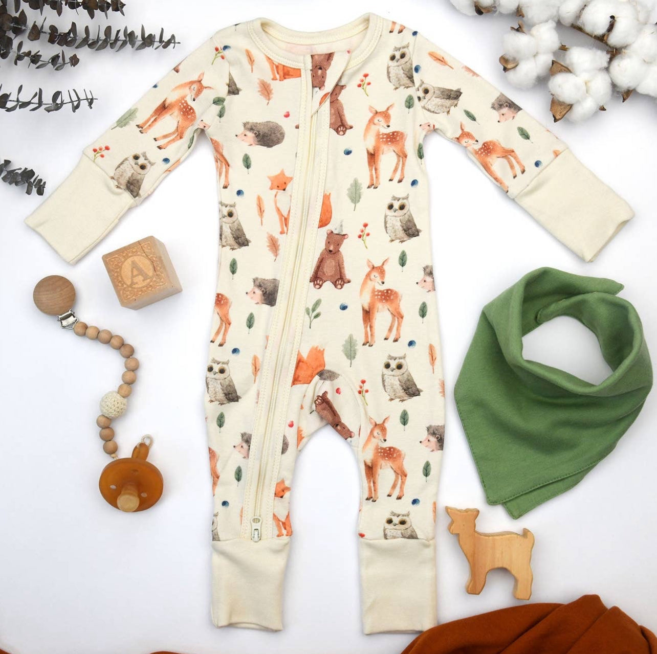 Organic Cotton Baby Pjs 2-Way Zipper Sleeper - Preemie
