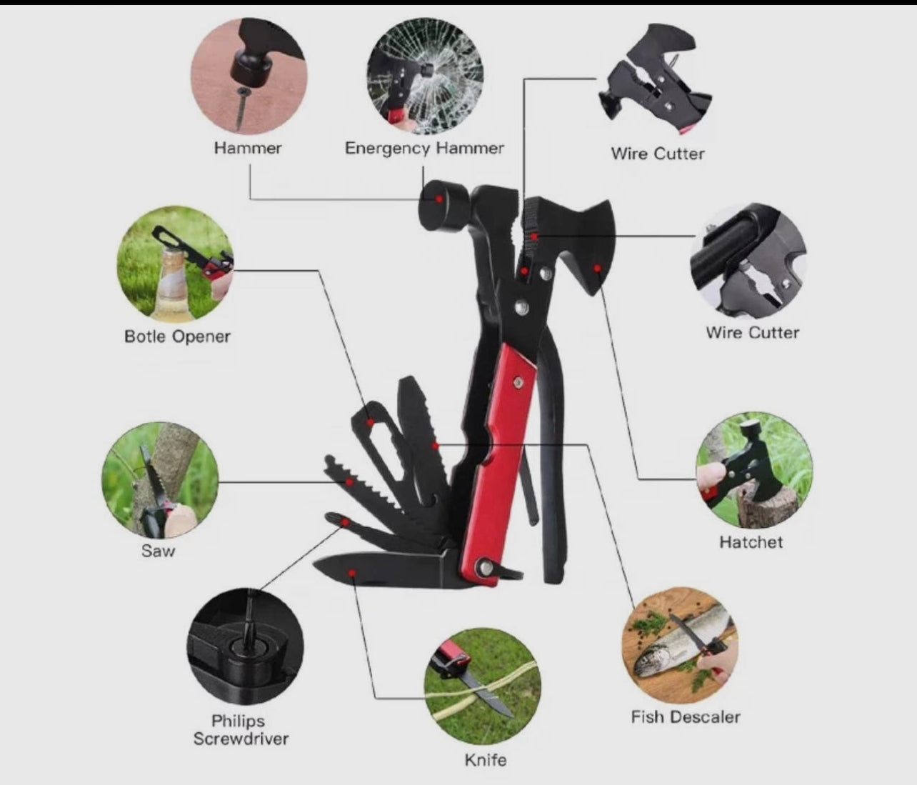 Woodbe Co - Survival Emergency 15 in 1 tool