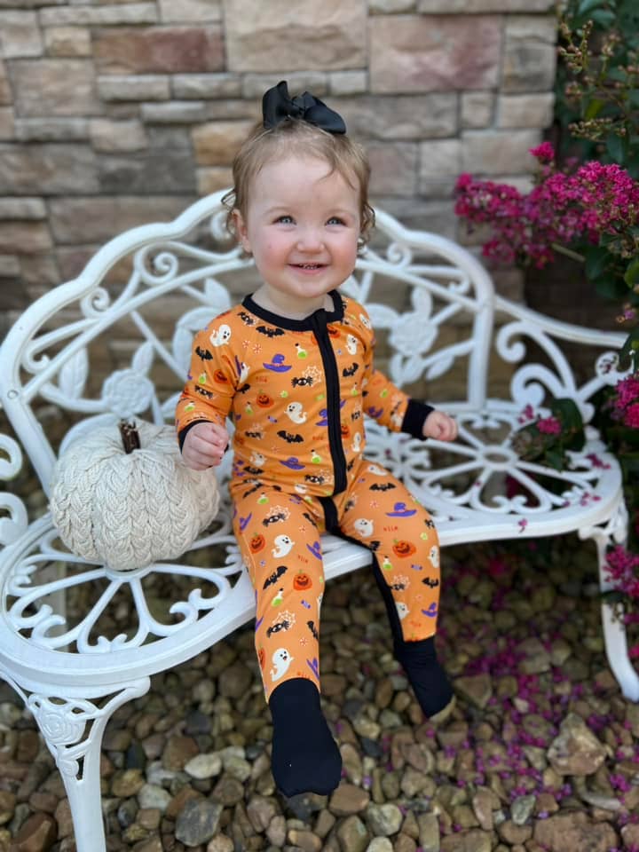 Dreamy bamboo - Halloween Orange Zip romper