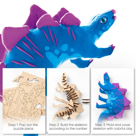 Hands Craft - Stegosaurus DIY Wood and Clay Model