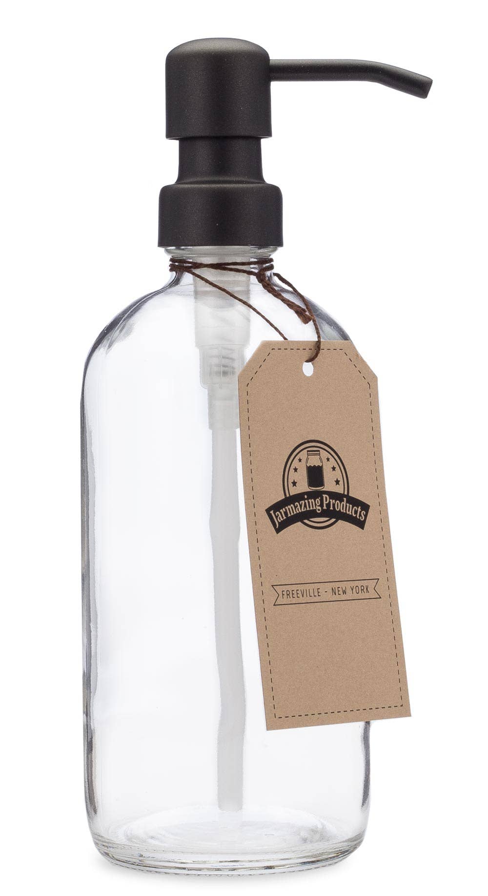 Jarmazing Products - Clear Glass 16oz Bottle Soap and Lotion Dispenser - Black