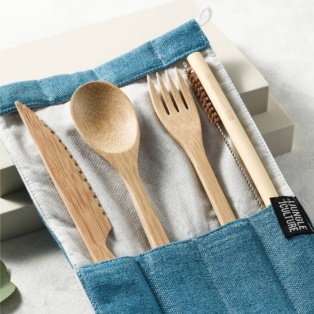 Jungle Culture - Reusable Bamboo Cutlery Set - Handmade & Eco-friendly Pack