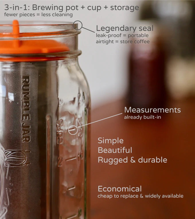 Rumble Jar: Half gallon size (64oz), filter-only (no Mason jar included)