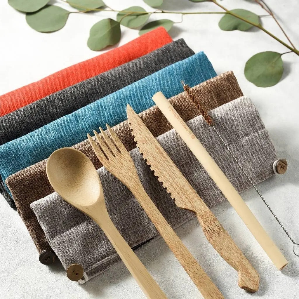 Jungle Culture - Reusable Bamboo Cutlery Set - Handmade & Eco-friendly Pack