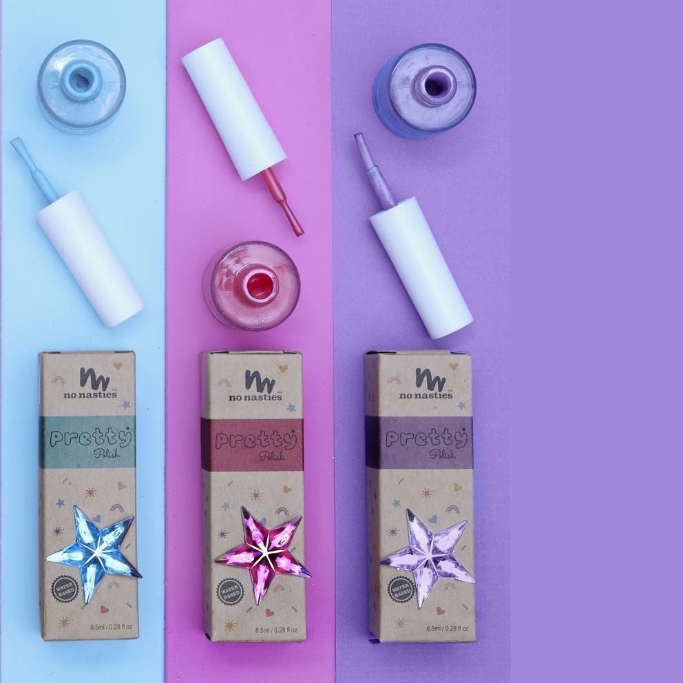 No Nasties Water-Based Pretty Polish Trio With Nail Stickers
