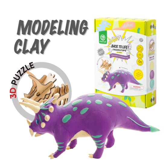 Hands Craft - DIY Wood and Clay Model Triceratops