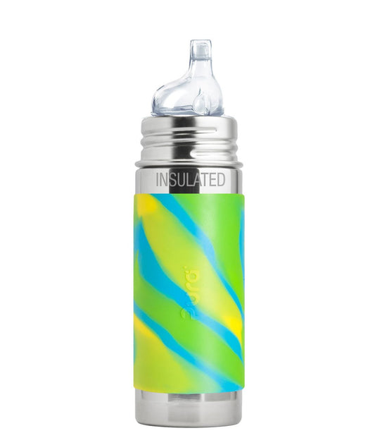 Pura - 9oz Vacuum Insulated Toddler Sippy Bottle. w/Aqua Swirl Sleeve