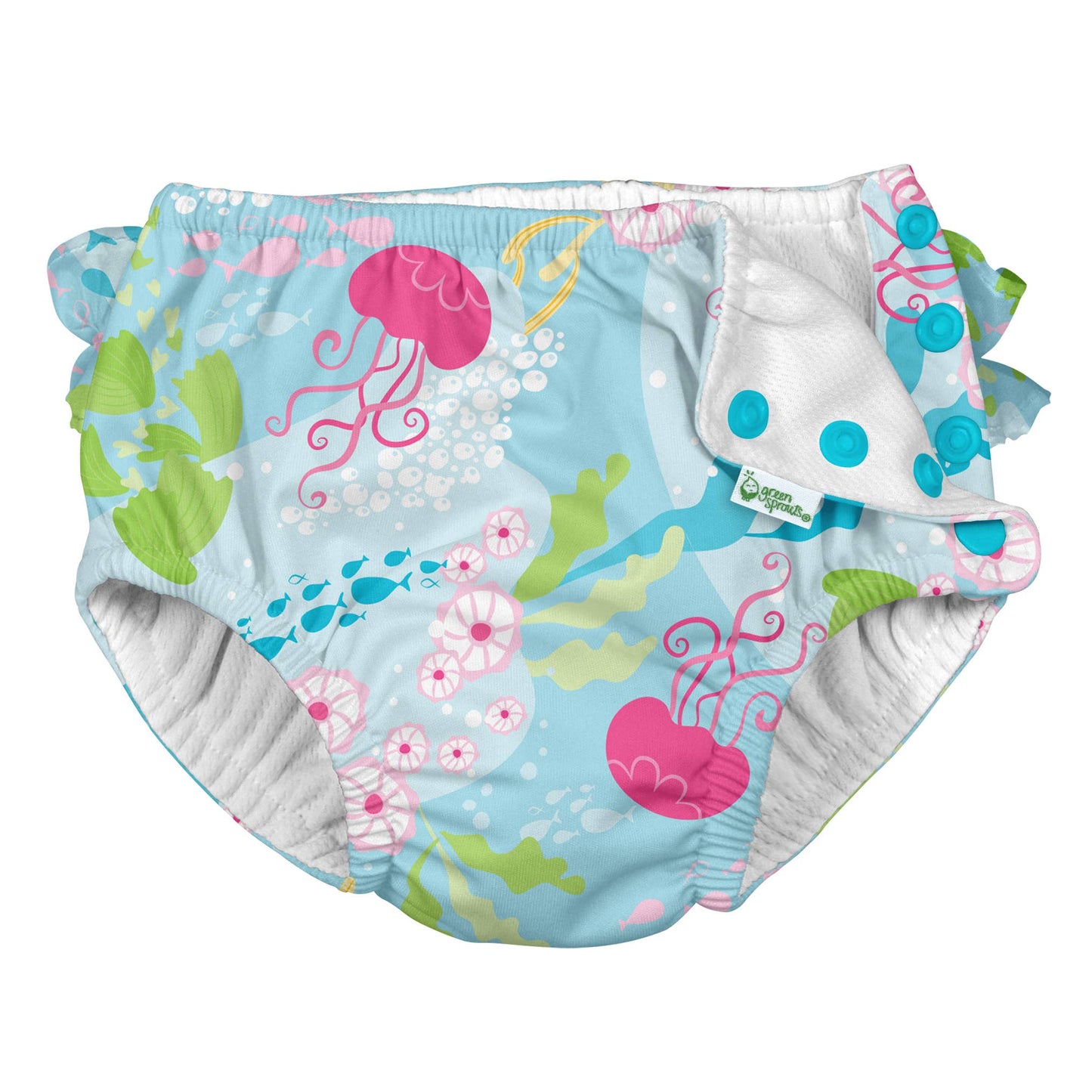 Green Sprouts - Aqua Coral Reef, Ruffle Snap Reusable Swimsuit Diaper