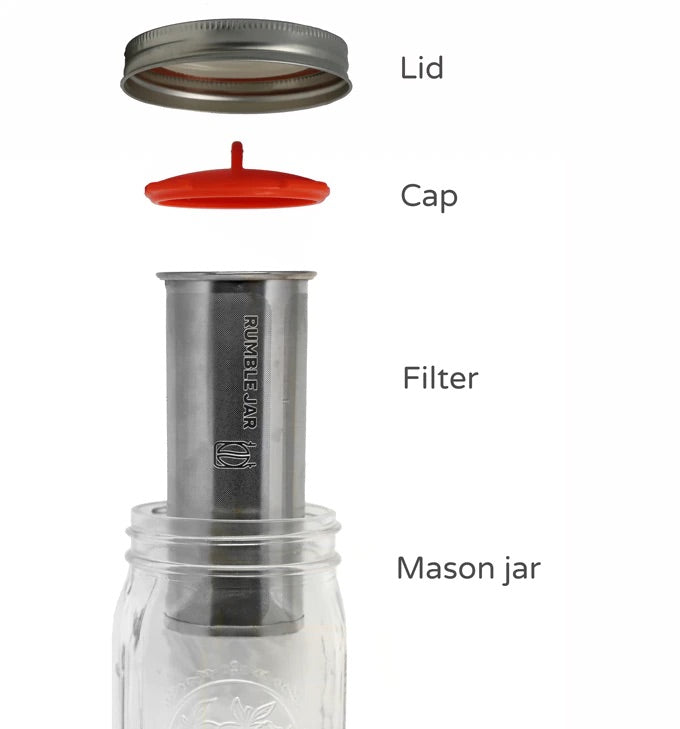 Rumble Jar: Half gallon size (64oz), filter-only (no Mason jar included)
