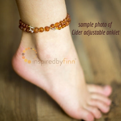 Inspired by Finn - NEW! 11" Baltic Amber Anklet Adjustable Unpolished Lemon Rose Quartz